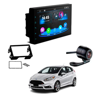 Kit Central Multimídia MP5 CarPlay Moldura 2Din Fiesta 2008-14 7 Polegadas + Câmera de Ré Borboleta