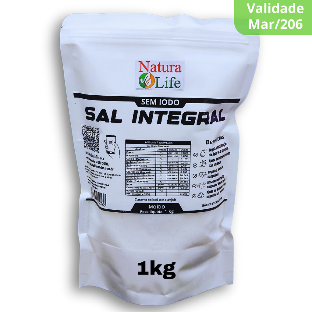 Sal Integral Sem Iodo Moído 1kg 100% Salinas Mossoro NL | Shopee Brasil