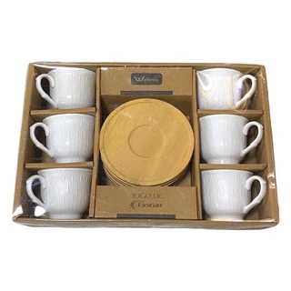 Cj 6 Xicaras Café Com Pires Cerâmica E Bambu Havana Playa 80ML