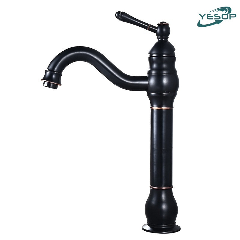 Torneira Bancada Vintage Pia Misturador Monocomando Banheiro Preto/Dourado YESOP