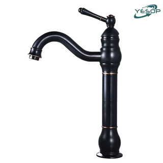 Torneira Bancada Vintage Pia Misturador Monocomando Banheiro Preto/Dourado YESOP