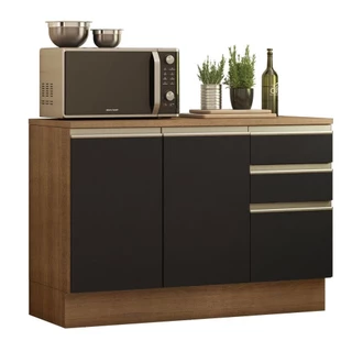 Balcão de Pia Armário de Cozinha 120 cm 2 Portas e 3 Gavetas (Com Tampo) Rustic/Preto Glamy Madesa em Oferta na Shopee
