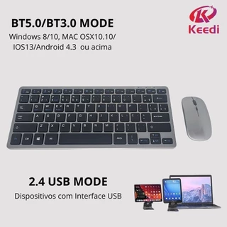 Kit Teclado E Mouse Bluetooth Wireless Slim 1000dpi iPad Android IOS