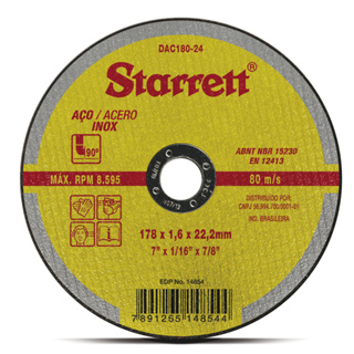 Disco de corte para metal e inox 178 x 1,6 x 22,22 mm - Starrett
