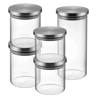 Jogo 5 Potes Com Tampa De Aço Inox Wincy
