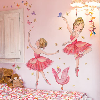 Autocolante de Balé de Cisne de Cisne de Borboleta, Decoração de Quarto de Menina Autocolante de Parede