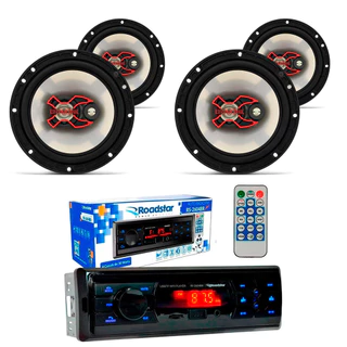 Quatro Alto-Falantes B3X60 X Triaxial 6" 50W RMS Bravox + Roadstar Auto Rádio RS2604BT USB MicroSD