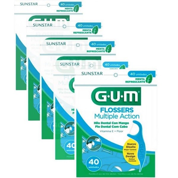Kit 200 Flosser Fio Dental Multipla Ação com Haste GUM Azul | Shopee Brasil