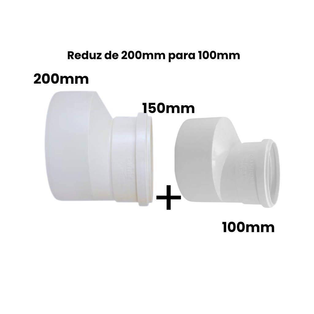 Kit redução Excêntrica Esgoto 200x150mm + 1 Redução Excêntica 150x100mm atende a 200x100
