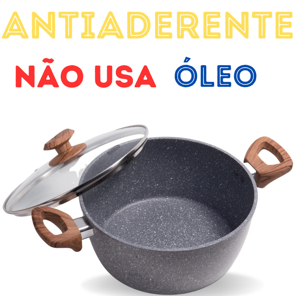 Panela Caçarola Antiaderente Grafito Revestimento Cerâmico Premium Tampa Vidro Temperado Não Gruda