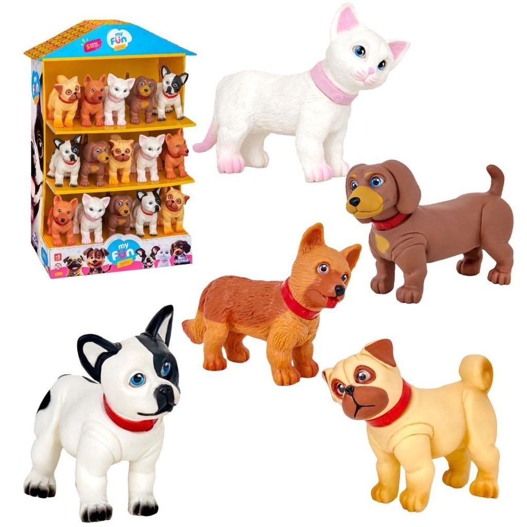 Kit 5 Bonecos Pets Animais Cachorros e Gatinha Brinquedo Colecionável ...