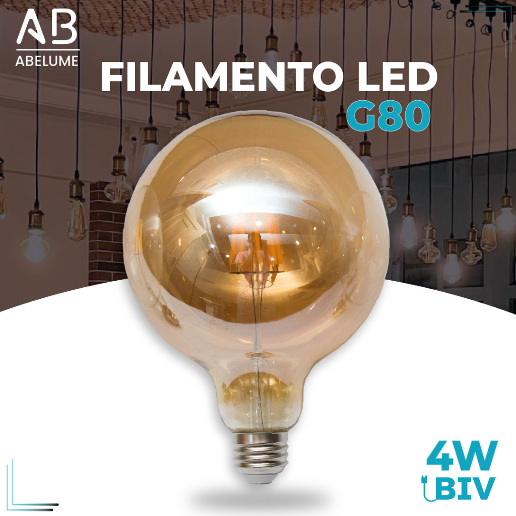 Lâmpada Filamento LED G80 4W E27 LUZ QUENTE (AMARELO) Âmbar Retrô Vintage 110V~220V | Bivolt