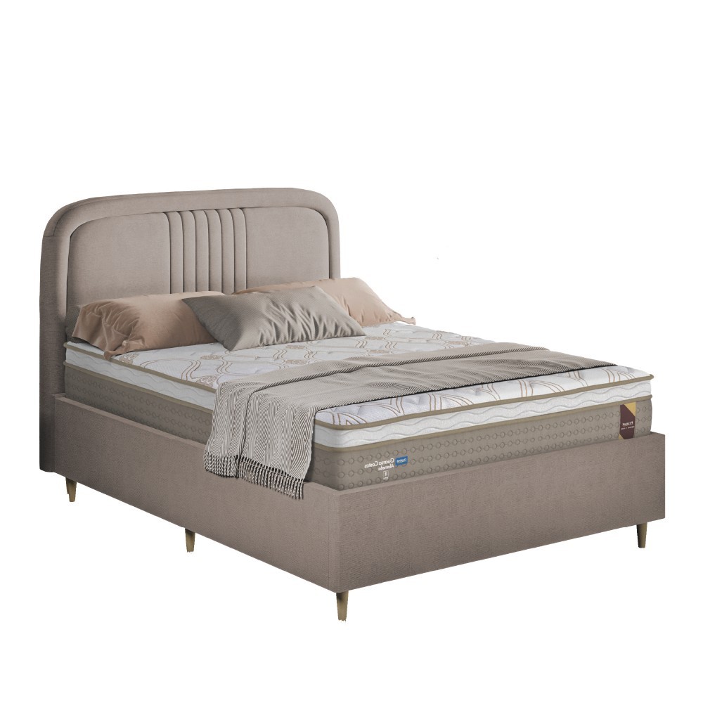 Conjunto Base Cama Box Casal Desmontável e Cabeceira Chicago Suede Mascavo Dobuê