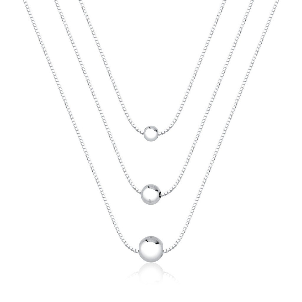 Colar Feminino Triplo de Prata 925 Veneziana com Bolinha