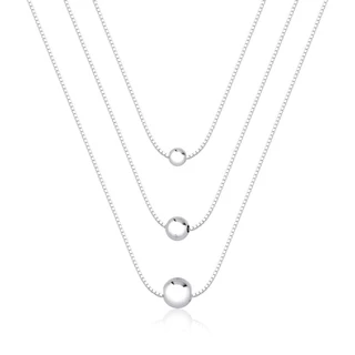 Colar Feminino Triplo de Prata 925 Veneziana com Bolinha