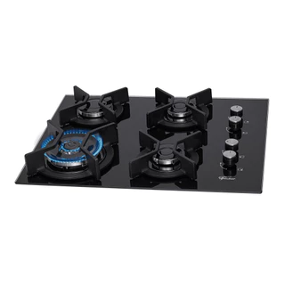 Cooktop a Gás Fischer 4 Bocas Tripla Chama Infinity, Mesa de Vidro e Trempe de Ferro Fundido Bivolt