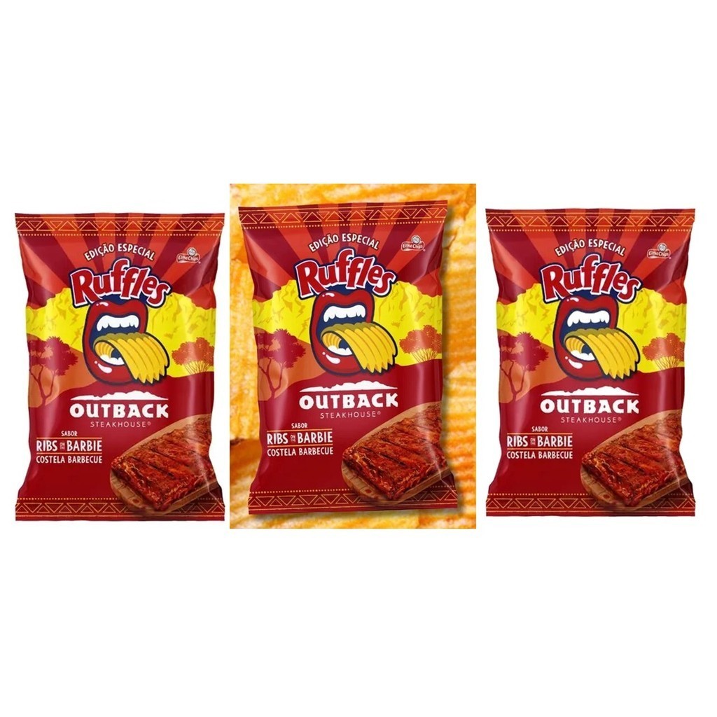 Kit 3 Ruffles Outback Sabor Costela ao Molho Barbecue 65g Batata Frita Ribs on The Barbie Steakhouse