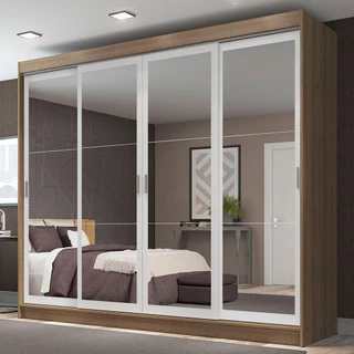Guarda-Roupa Casal Madesa Austin 4 Portas de Correr de Espelho 3 Gavetas em Oferta na Shopee