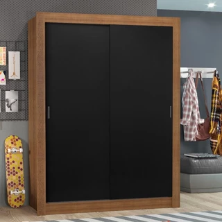 Guarda-Roupa Solteiro Madesa Denver 2 Portas de Correr - Rustic/Preto em Oferta na Shopee