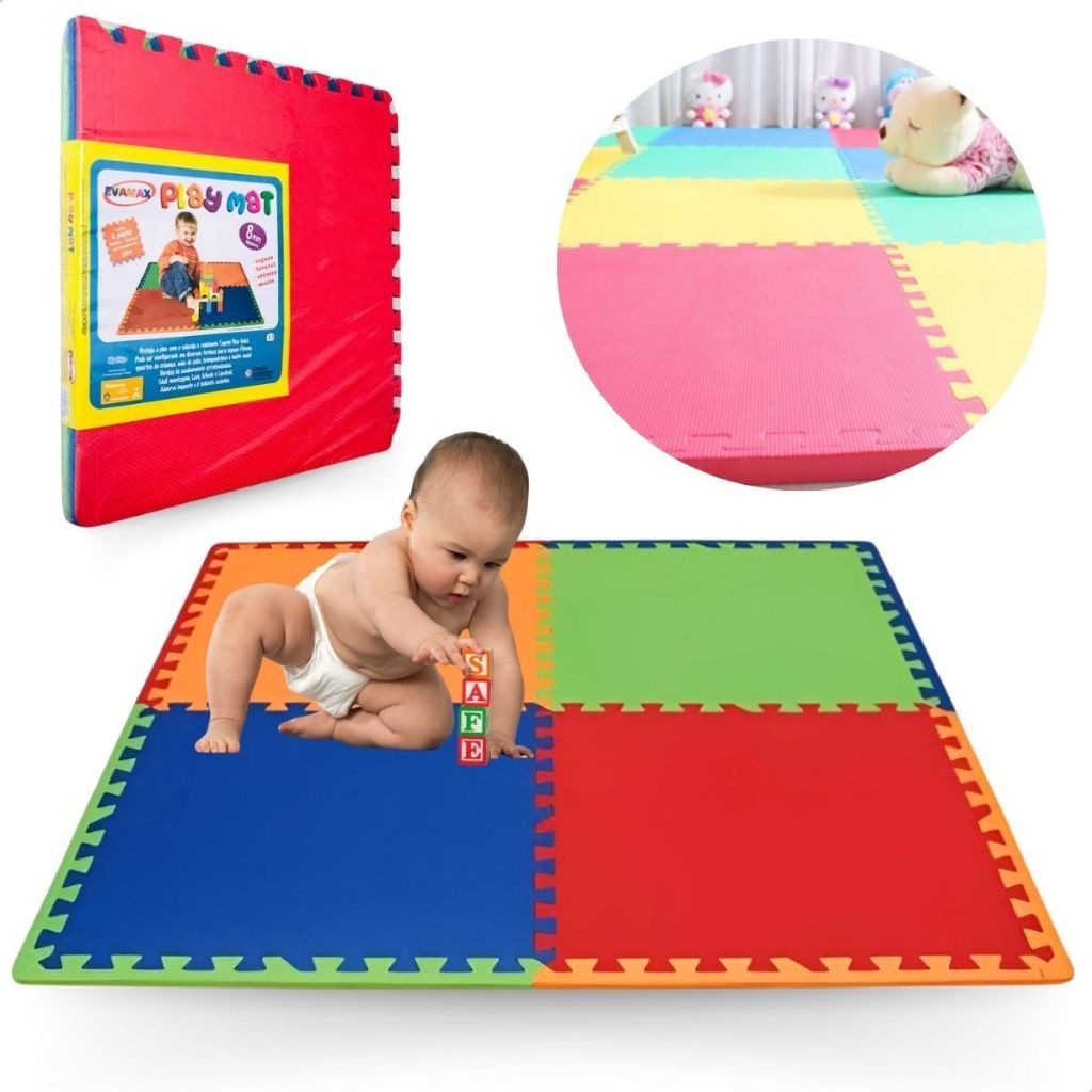 Kit 4 Tatame Tapete Infantil Emborrachado Eva 8mm Grosso 52x52cm ...