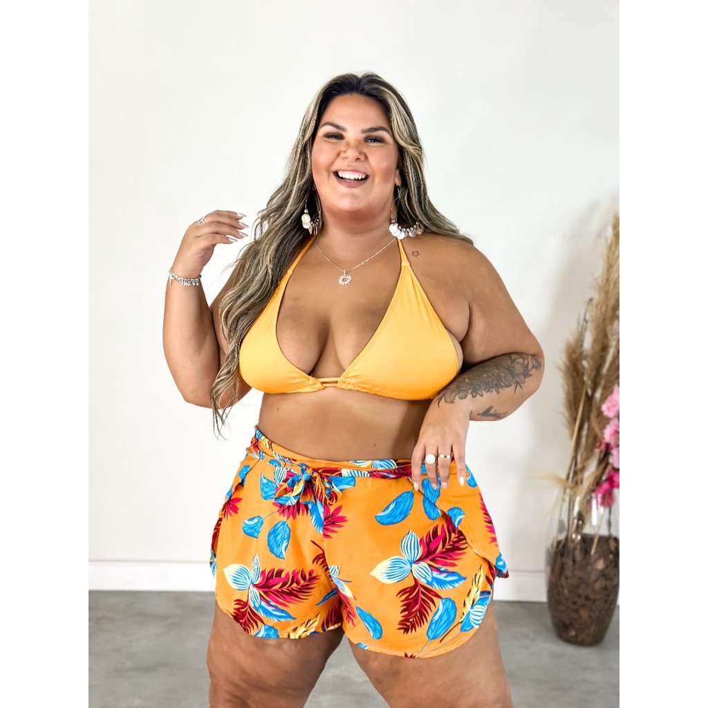 Piscina Shorts De Tactel Feminino Plus Size Plus Size Short Para