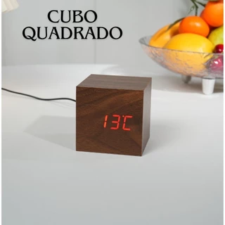 Relógio Despertador Marrom e Preto Digital Cubo Madeira Led Mesa 6,5x6,5x6,5cm em Oferta na Shopee