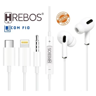 Fone de Ouvido Com Fio P3 Type C Lightning Android iPhone Microfone Volume