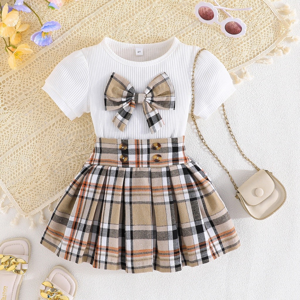 Conjunto Roupa Infantil Menina 2-8 anos Verão Manga Bufante Topo de ...