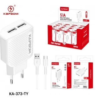 Carregador 2 USBs 5.1 + Cabo Tipo C/V8 Kapbom KA-373-TY/V8