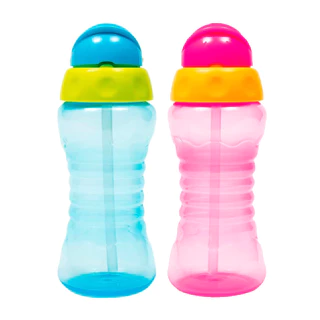 Garrafa Infantil Canudo Retrátil 300ml Fresh Azul + Garrafa Canudo Retrátil 300ml Fresh Rosa