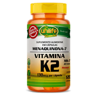 Vitamina K2 Mk7 Menaquinona 130mcg 120 Cápsulas - Unilife