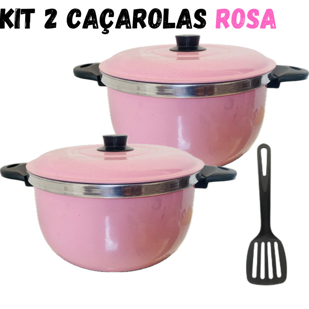 Kit 2 Panelas Caçarolas Na Cor ROSA Alumínio RESISTENTE, N. 18 e N. 16