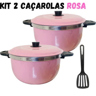 Kit 2 Panelas Caçarolas Na Cor ROSA Alumínio RESISTENTE, N. 18 e N. 16