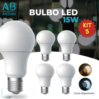 Kit 5 Lâmpadas Led Bulbo 15w Branco Frio 6.500K (Luz Branca) | Branco Quente 3.200K (Luz Amarela) | Bivolt E27