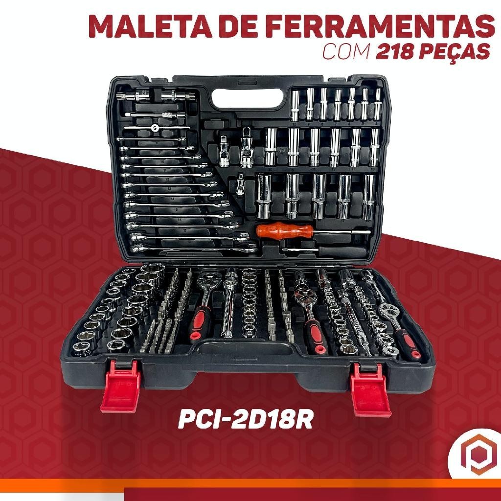 Maleta 218 Peças Ferramentas Jogo Soquete Bits Chave Reta e