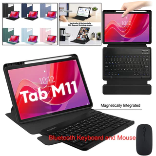 Para Lenovo Tab M11 TB330FU/Xiaoxin Pad 2024 TB331FC Rato De 11 Polegadas Teclado Wilress Bluetooth Destacável Smart Leather 360 Suporte Rotativo Tampa Da Caixa Com Ranhura Caneta
