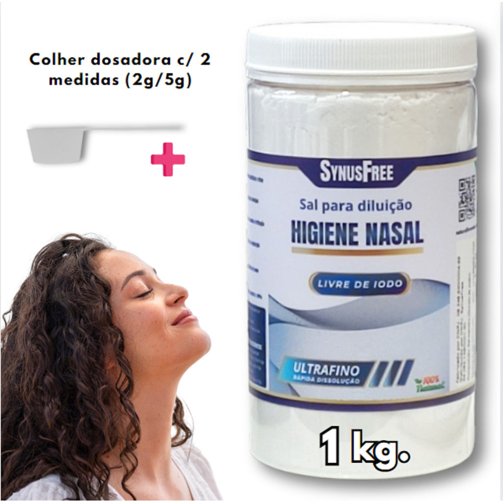 Sal Para Lavagem Nasal 1kg Sem Iodo Dosador SynusFree Ultrafino