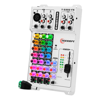 MESA DE SOM TARAMPS T 0302 FX - 3 CANAIS MULTICOLOR COM EFEITO ECHO RGB