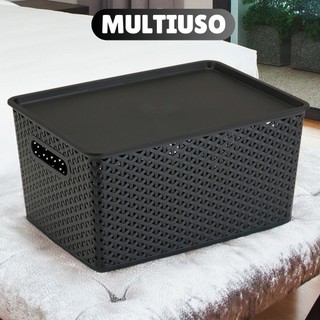 Kit Com 4 Cesto Caixa Organizadora Rattan Com Tampa  4 Litros Preto — foto 6 — Achou Levou Brasil