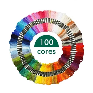 Kit 100 Meadas de Linhas de Bordado Ponto Cruz Artesanato Fio Poliéster algodão em Oferta na Shopee