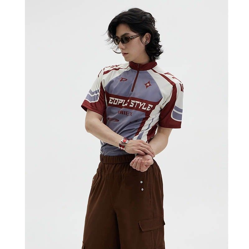 Mulher Homem Vintage Manga Curta Camisa Moda Quick Dry Racing Tshirt