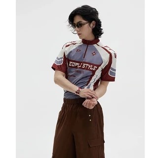 Mulher Homem Vintage Manga Curta Camisa Moda Quick Dry Racing Tshirt