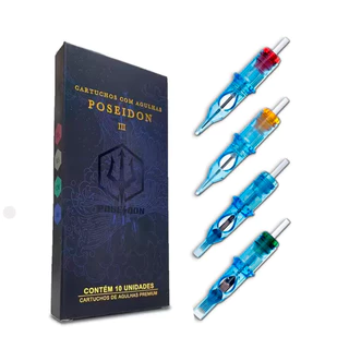 Caixa 10 Unidades - Cartucho Universal Poseidon Traço e Pintura e Bucha Tatuagem