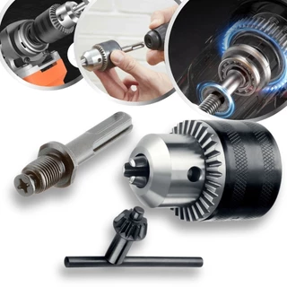 Kit Mandril com Chave 1/2 Rosca 1,5-13mm + Haste Adaptador SDS Plus Universal Castanhas Reforçado Taladro Parafusadeira Furadeira Martelete Pneumática Broca Makita Bosh Dewalt Stanley Hammer Wap Skill Titanium Dexter Deko Black & Decker Mondial Philco