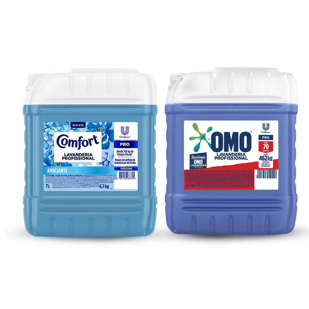 Kit Lavandeira: Lava Roupas Líquido Lavanderia Pro Omo 7L + Amaciante Lavanderia Pro Comfort 7L