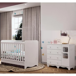 Quarto de Bebê Completo com Berço Americano Ben 3 Em 1 Cômoda Uli 4 Gavetas Móveis Peroba