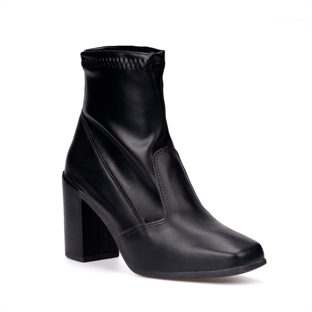 Bota Feminina Salto Grosso Bloco Cano Curto Bico Fino Moda
