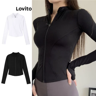 Lovito Jaqueta esportiva com zíper de linha de estrutura simples esportiva para mulheres LNE60211