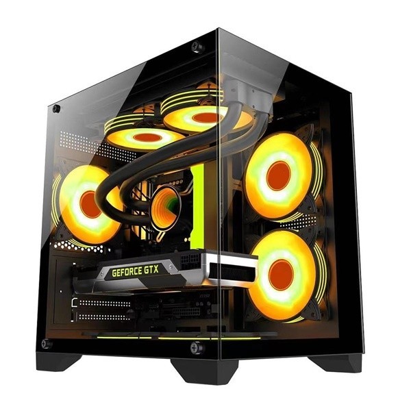 Gabinete Gamer Hayon Aquário Com 4 Fans RGB Inclusas Tampa Vidro e Filtro de poeira