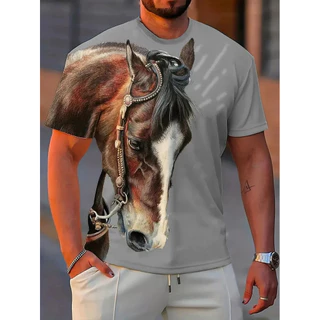 Deslumbrante Impressão 3D Padrão De Cavalo Camiseta Solto Pescoço Da Tripulação Roupas Confortáveis Para Homens Adequadas Hip Hop De Rua